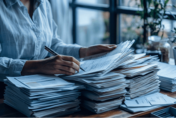 Documents open on a screen during review