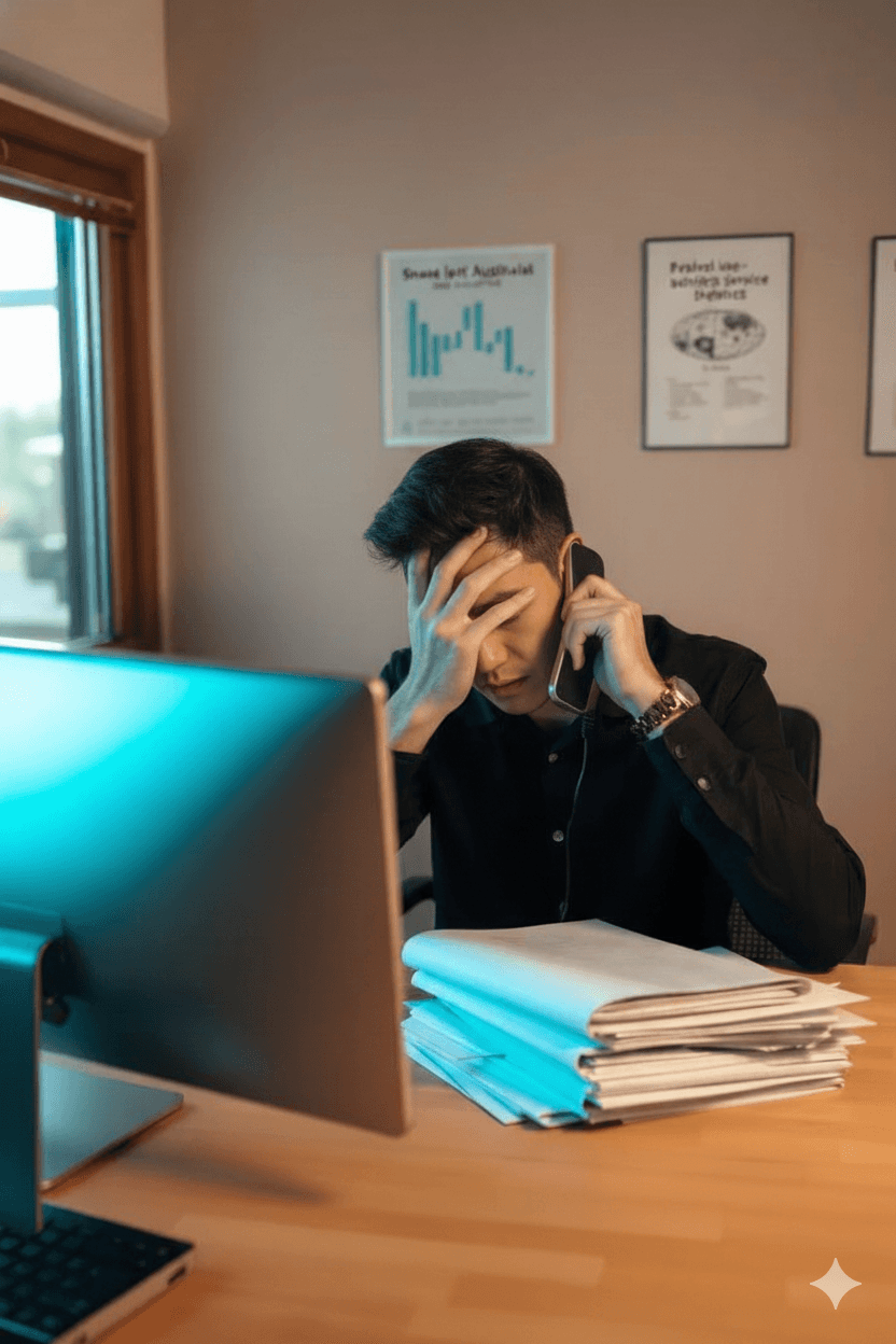 A professional reviewing documents on a laptop